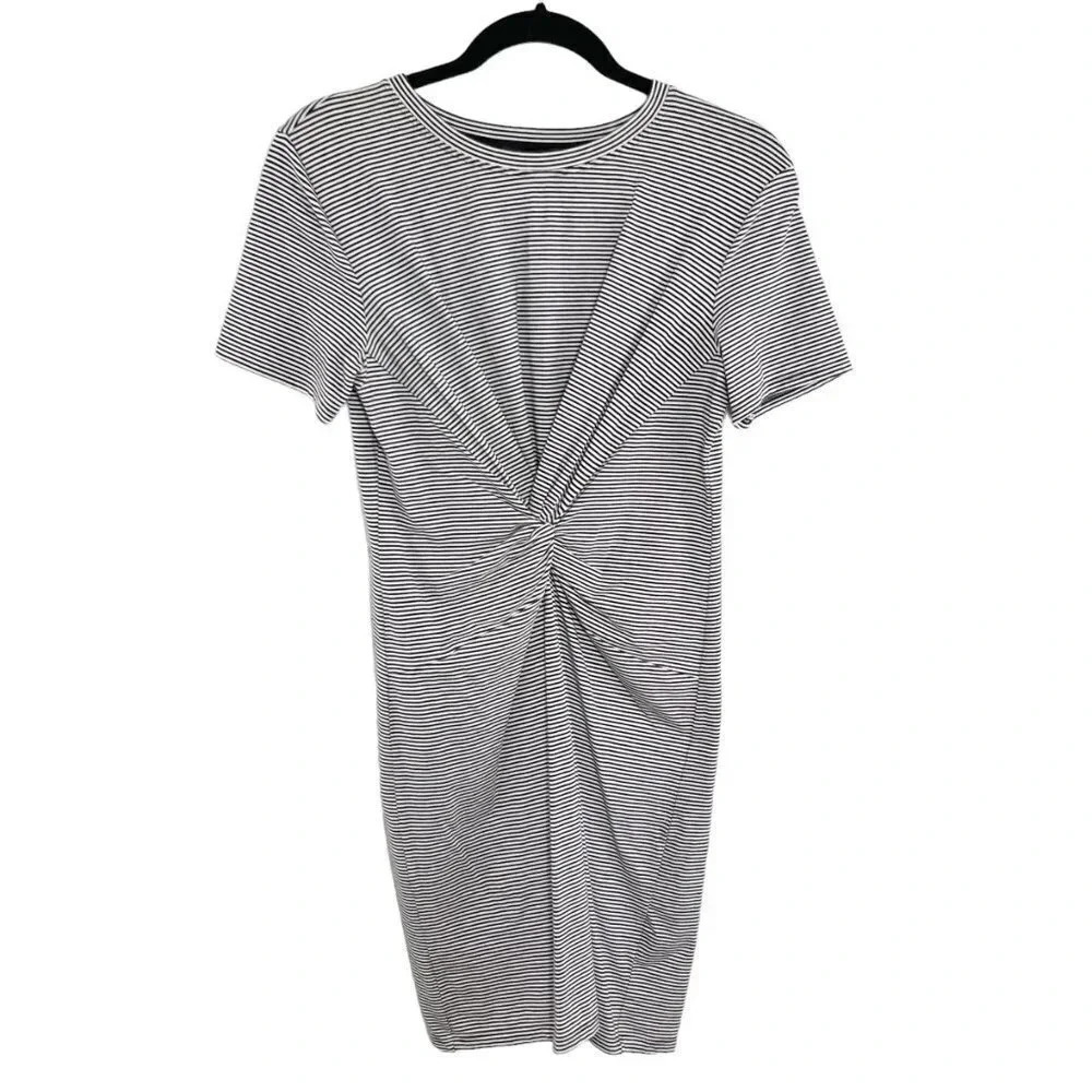 Theory Black & White Striped Twist Front Tee Shirt Dress Women's Size Small